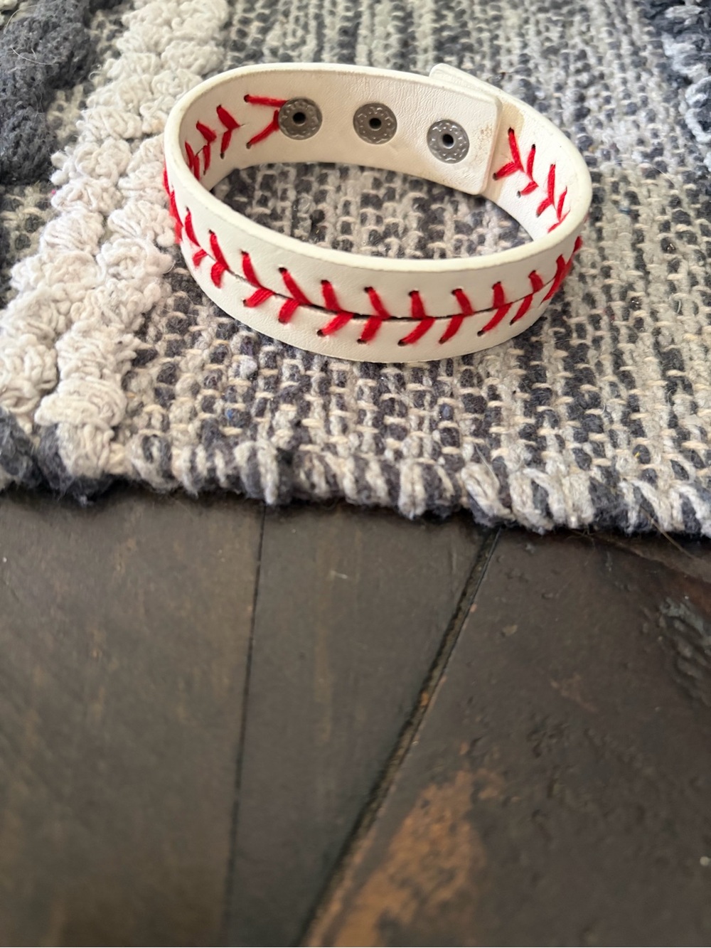 Plunder White Leather Bracelet with Red Stitch Detail